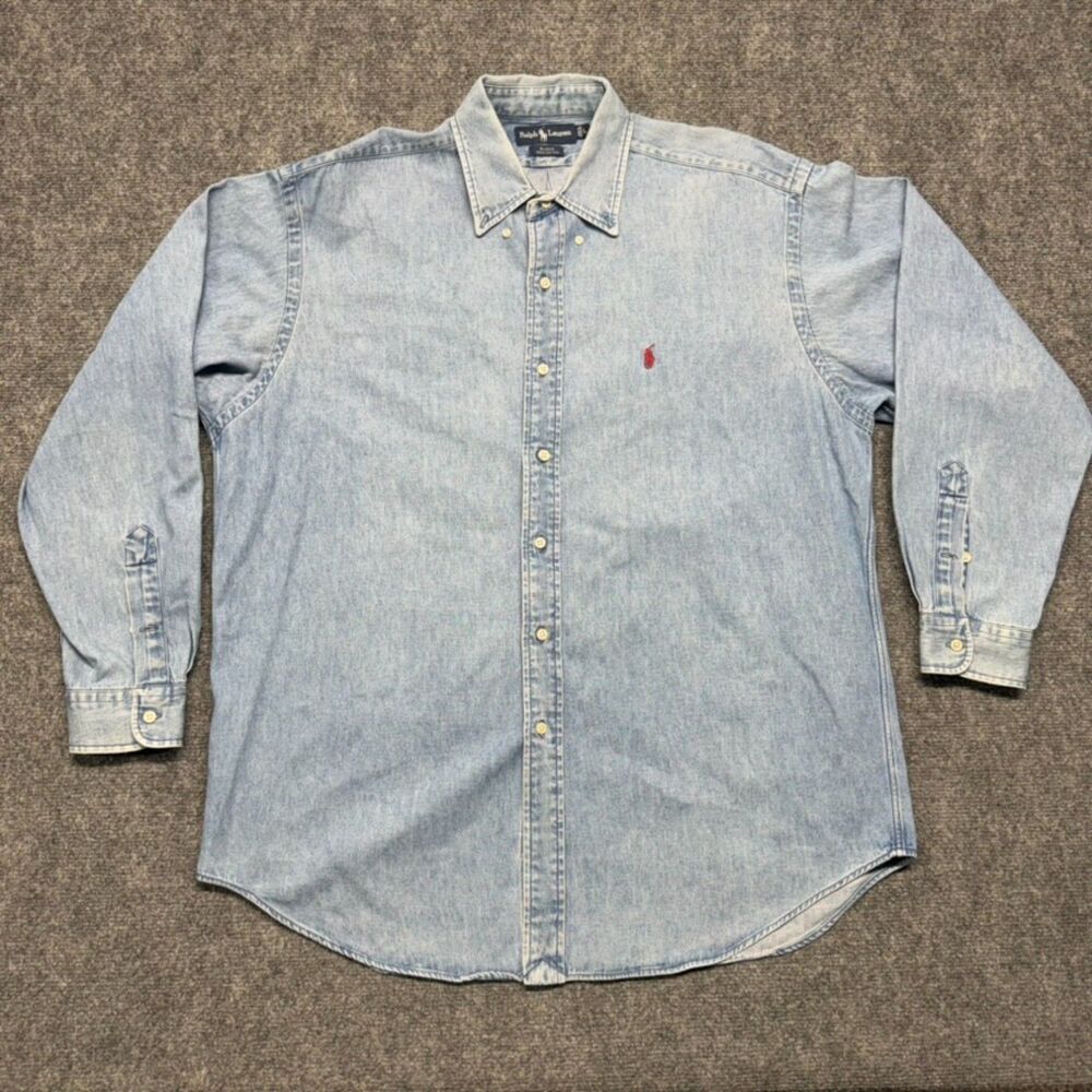 Polo Ralph Lauren Blake Denim Shirt Men's L Light Wash Red Pony 100% Cotton